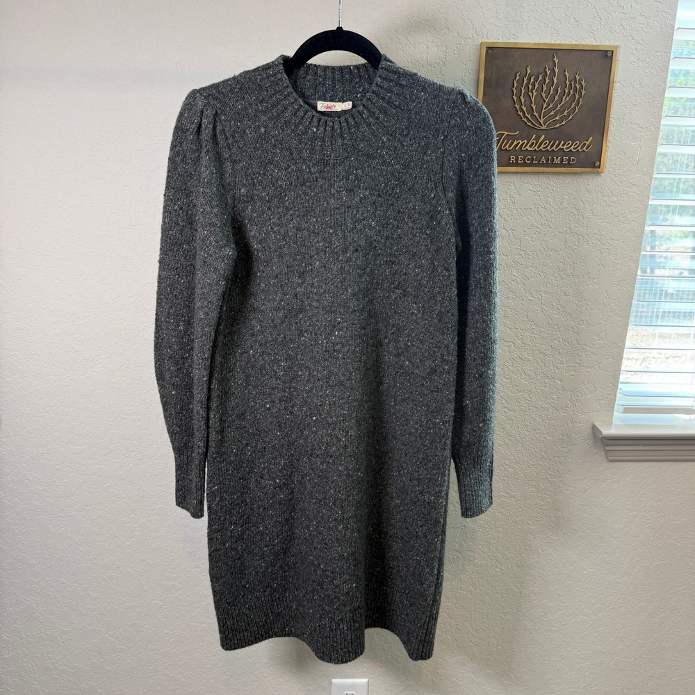 Faherty Charcoal Grey Marled Knit Puff Shoulder Sweater Dress Small